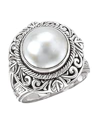 925 Silver & Mabe Pearl Intricate Scroll Ring- Sizes 6-8