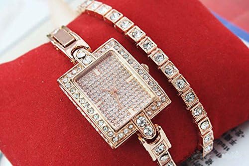 Luxury Princess Rhinestone Bracelet Dress Watch For Women, Rose Gold Plated Square Dial Ladies Dating Watch