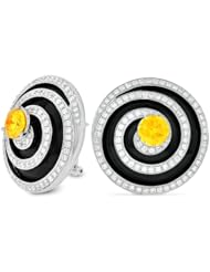 Gemesis Created Diamond, Vivid Fancy Orange Yellow, Fashion Onyx Swirl 18Kt With 1.18/1.19 Centers & 2.24 TCWT Accent Stones, 18Kt W/G, Earring, 4.61 TCWT