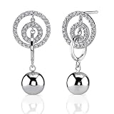 Dramatically Pretty: Sterling Silver Celebrity Style Linked Circle Bead Drop Earrings with CZ Diamonds