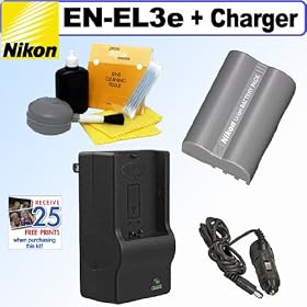 Nikon EN-EL3e Rechargeable Li-Ion Battery + AC/DC Battery Charger for Nikon D50, D70, D70s, D80, D90, D100, D200, D300, D300s and D700 SLR Digital Cameras