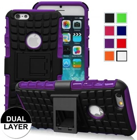 Iphone 6 Case, 3 in 1 Combo Hybrid Defender High Impact Body Armor Hard Pc &amp; Silicone Case Protective Cover for Apple Iphone 6 4.7 Inch (Purple SHIELD W.KICKSTAND)