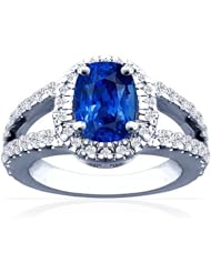 18K White Gold Cushion Cut Blue Sapphire Ring With Sidestones