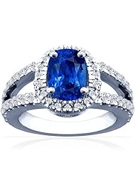 14K White Gold Cushion Cut Blue Sapphire Ring With Sidestones