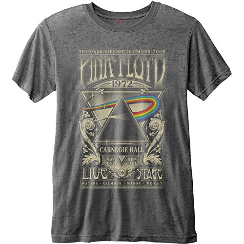 Pink Floyd T Shirt Carnegie Hall Tour 1972 Poster Official Mens Grey Burnout