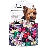 Aria Satin Ribbon Tiny Dog Bows Canister with Rosettes, 100-Pack,