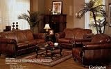 All new item 2 pc brown leather sofa and love seat set with walnut wood trim