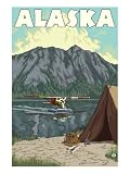 Bush Plane and Fishing, Alaska Giclee Poster Print, 18x24