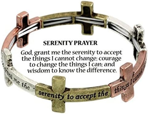 Silver-tone Serenity Prayer Inspirational Theme Stretch Bangle Bracelet W/Gift Box