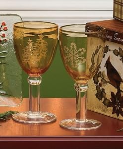 2 Assorted Birch Mountain Lodge Amber Tree & Snowflake White Stemware Glasses...