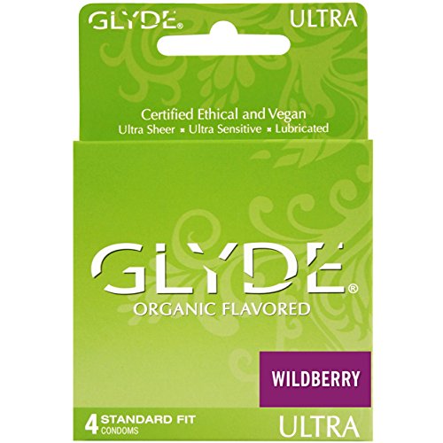 Premium Flavored Condoms - GLYDE Organic Wildberry (Medium Fit) 4-Pack | Certified Ethical & Vegan Australia's #1 Natural Condom Brand!