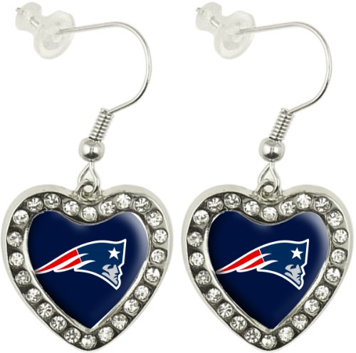 NFL New England Patriots Crystal Heart Earrings with Team Logo