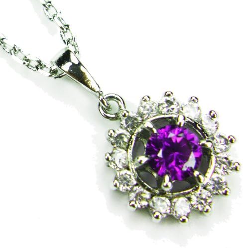 CZ-Saturn Necklace, Amethyst-Colored &amp; Diamond-Colored CZs, 18"
