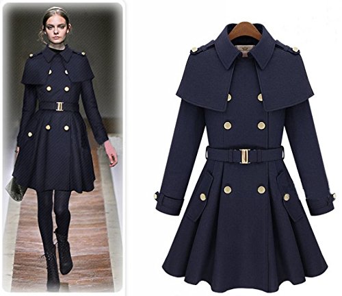 インポートピンク　importpink 海外　インポート　セレクト　ネイビー　ゴールド　ボタン　ウール　ポンチョ　トレンチ　風　コート　紺　色　大人　セール　SALE