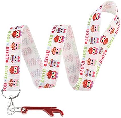HOOT Owls Keychain Keyring Key Chain Holder Lanyard -with Red Bottle Opener Keychain