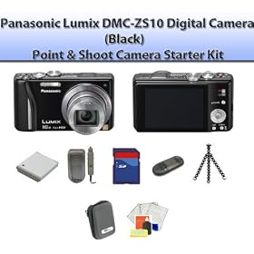Panasonic Lumix DMC-ZS10 ZS10 Digital Camera (Black) + SSE 16GB Point & Shoot Camera Starter Kit