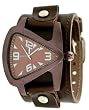 Nemesis #BLBB041B Men's Brown IP Premium Wide Leather Strap Futuristic Teardrop Watch