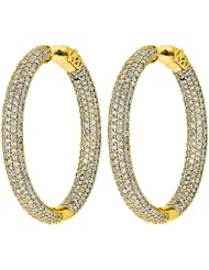 2.00 ct. tw Round Cut Diamond Pave Inside Outside Hoop Earrings - E-F VS1 - 14 Kt. Yellow Gold
