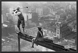 Golf on Girder Tee Time Black and White Poster Dry Mounted Wood Framed, 24x36..