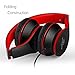 Junwer Lightweight Folding 3.5mm Stereo Over-ear Portable Stretch Headsets with Build-in Microphone, Black/red BC33169