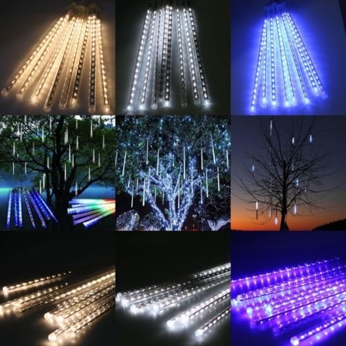Perfect Holiday, 50cm 8 Tube 240 Leds Snowfall Meteor Rain Light Tube for Holiday Party Christmas Xmas Decoration with Us Plug Blue