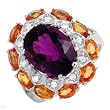 Ring With 8.80ctw Precious Stones - Genuine Diamonds, Sapphires and Amethyst Made in 14K White Gold. Total item weight 7.0g - Certificate Available.