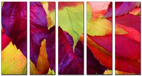 Autumn leaves print on canvas, forest wall art, autumn leaf canvas designs, framed 5 panel canvas print