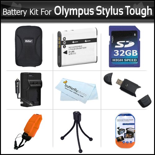 picture of 32GB Accessories Bundle Kit For Olympus Stylus Tough 8010 6020 TG-610 TG-810 TG-820 iHS Digital Camera 32GB High Speed SD Memory Card + Extended (1000maH) Replacement LI-50B Battery + Ac/ Dc Charger + STRAP FLOAT + Case + Screen Protectors + USB Reader +