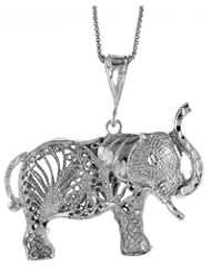 Sterling Silver Large Filigree Elephant Pendant, 1 1/16 inch