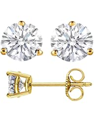 1/3 Carat IGI Certified Round Brilliant Cut Diamond Stud Earrings Yellow Gold 3 Prong Push Back (H-I Color VS2-SI1 Clarity)