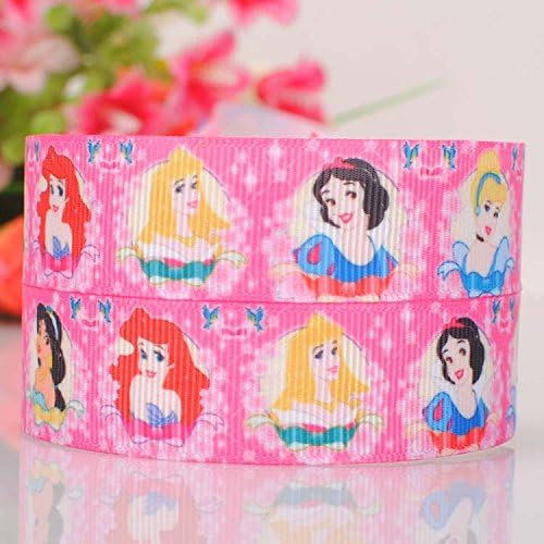 10 Yards 7/8 Inch Pretty Pink Cartoon Princess Girl Printed Grosgrain Ribbon No.9587604