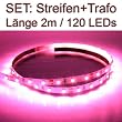 SET LED Strip Streifen PINK 2 Meter inkl. Netzteil PCB weiss