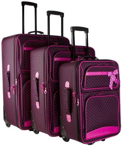 Ever Moda Polka Dot Print Collection 3 Piece Expandable Luggage Set