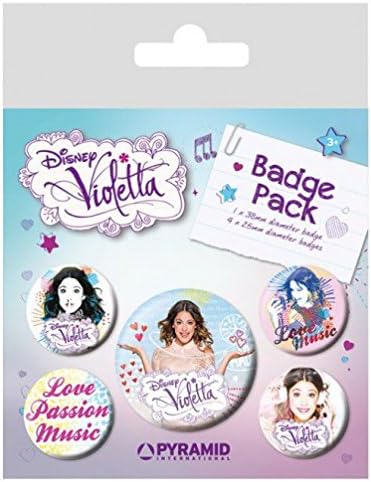 1art1 Violetta Badge Pack - Love Music, 1 X 38mm & 4 X 25mm Badges (6 x 4 inches)