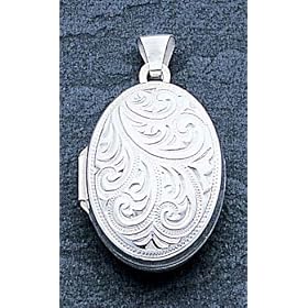 Sterling Silver Scroll Oval Locket with 20 inch Sterling Silver Chain by 
