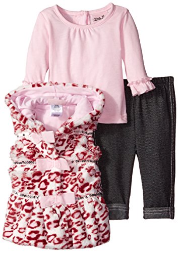 Little Lass Baby Girls' 3 Piece Faux Fur Vest Set Cheetah Bows