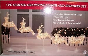 Amazon.com: 5 PC LIGHTED GRAPEVINE SLEIGH &amp; REINDEER SET CHRISTMAS