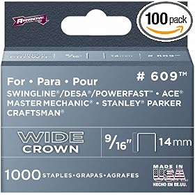 Arrow Fastener 609 Wide Crown Swingline Heavy Duty 9/16-Inch Staples, 1,000-Pack