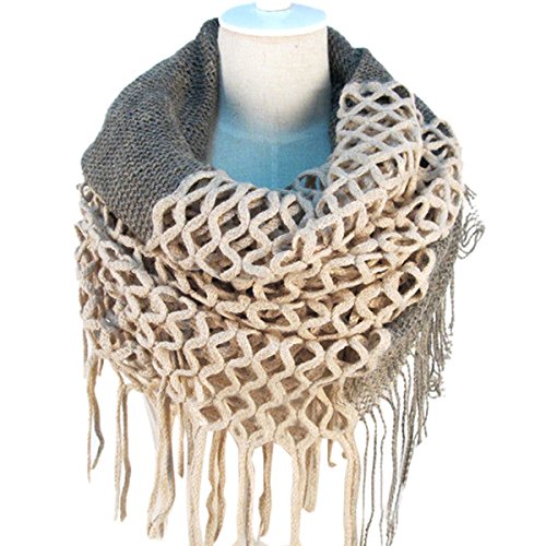NOVAWOÂ® Fashion Women Winter Warm Knit Long Scarf Tassels Soft Shawl Two Styles Infinity and Straight 7 Colors (Beige)