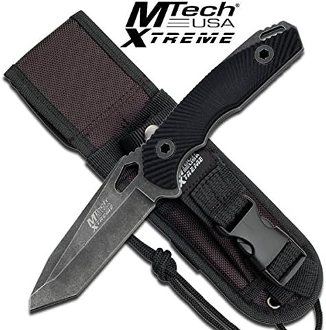 Full Tang M-tech Xtreme Fighting Knife Rugged Fixed Blade Tatical Knife Blade Solid 440 Stainless Steel Overall Length: 9" Blade Length: 4" , 440 Stainless Steel, Tanto , Sharp 4.2mm Thick Blade with Stoen Wash Colorhandle Material: G10 Sheath: Molle Nylon with Harness and Pocket on the Front