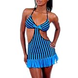 Vibrant Blue Black Striped Lingerie Teddy Set
