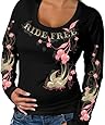 Hot Leathers Cherries Scoopneck Ladies Long Sleeve Tee (Black, X-Large)