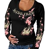 Hot Leathers Cherries Scoopneck Ladies Long Sleeve Tee (Black, X-Large)