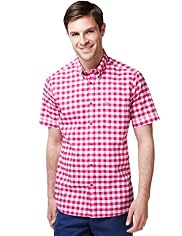 Blue Harbour Pure Cotton Slim Fit Gingham Checked Oxford Shirt