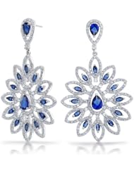 Bling Jewelry Flower Sapphire Color CZ Pear Marquise Chandelier Earrings