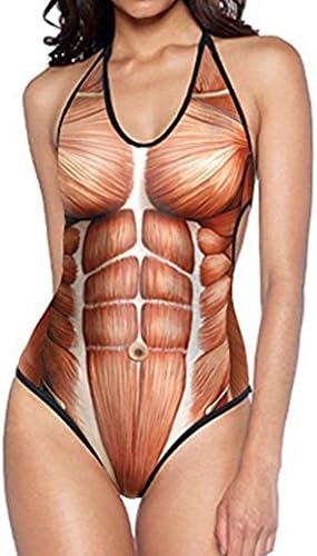 KTMod Women's 3D Digital Print Deep V Halter One-piece Swimsuit Muscle One Size