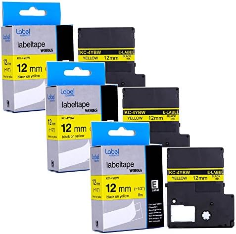 Wangsale Compatible for Epson Label Tape LabelWorks Black on Yellow LC-4YBW Tape Cartridge 12mm*8m (3 Packs)
