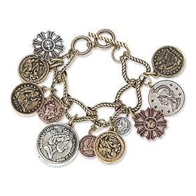 Tri Color Coin Charm Toggle Bracelet Fashion Jewelry