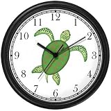 Green No.2 Sea Turtle or Tortoise with Fancy Shell Design - JP Wall Clock by WatchBuddy Timepieces (Hunter Green Frame)