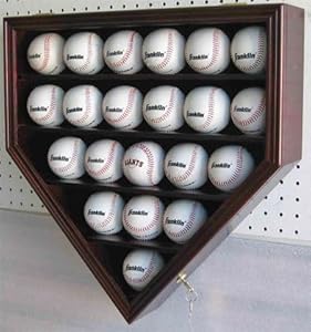 21 MLB Baseball Display Case Cabinet Holder, w/ 98%UV Protection, Locks-CHERRY Finish
